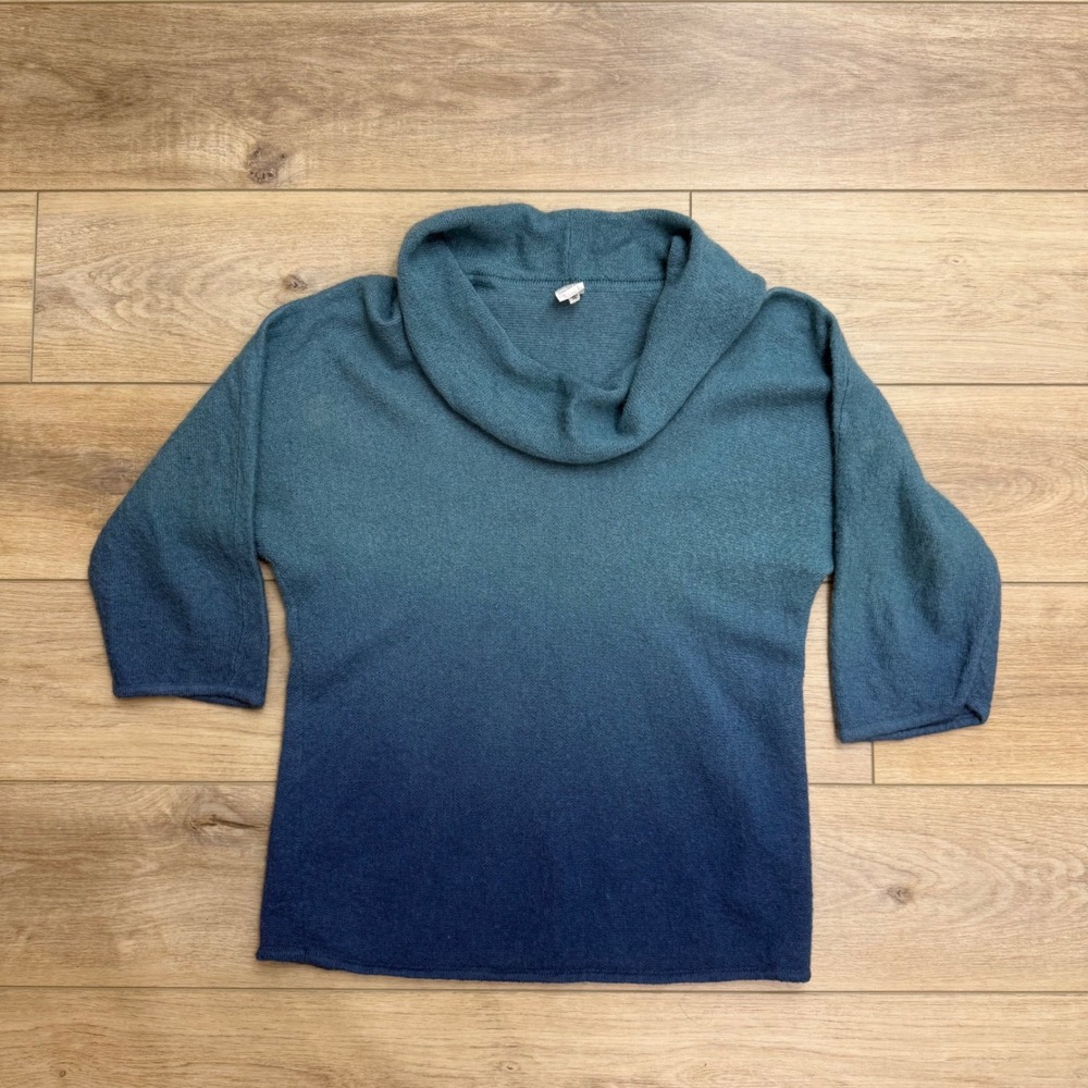 Jones New York Blue Ombre Mohair Blend Cowl Neck 3/4 Sleeve Sweater Medium READ